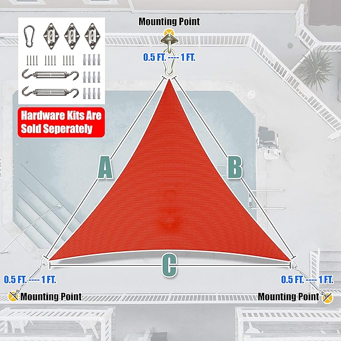 Amgo 18' x 18' x 18' Red Triangle Sun Shade Sail Outdoor Canopy Awning UPF50+ AGTAPRT12, 95% UV Blockage, Water & Air Permeable, Commercial Standard Heavy Duty (We Make Custom Size)