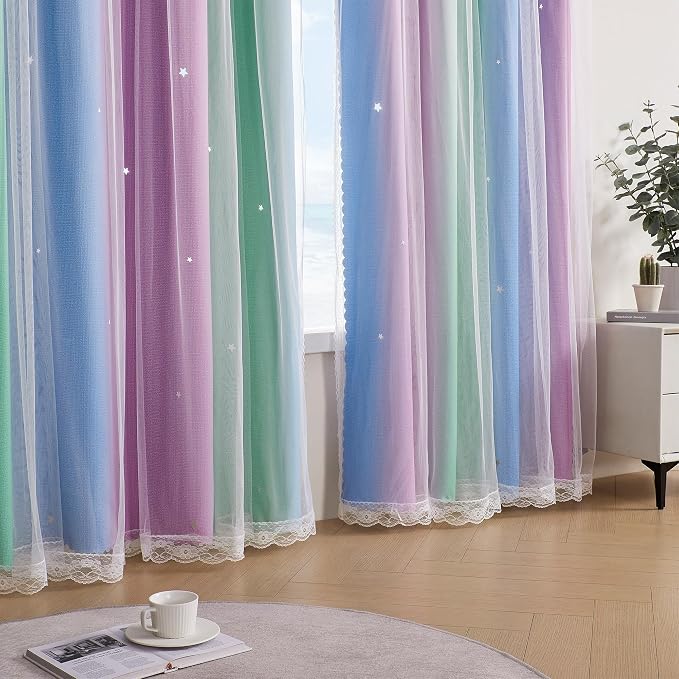 XiDi Blue & Rainbow Curtains for Bedroom & Kids Room - Image 3