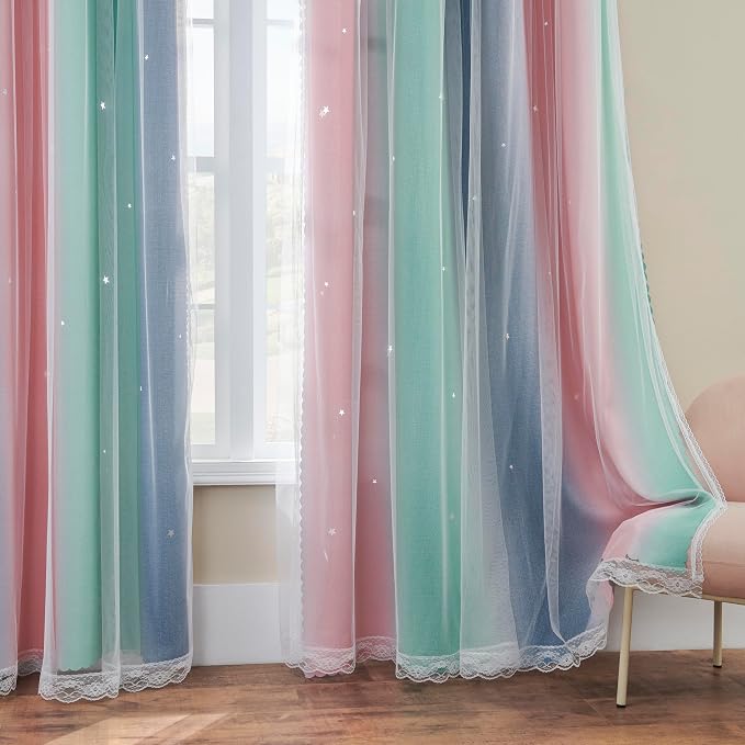 XiDi Pink Green Grey Kids Room Curtains, 1 Panel - Image 7