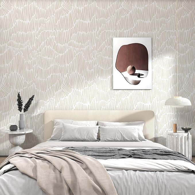 Theper Beige Wallpaper 17.3"×78.8" Modern Striped Peel and Stick Wallpaper Boho - Image 5