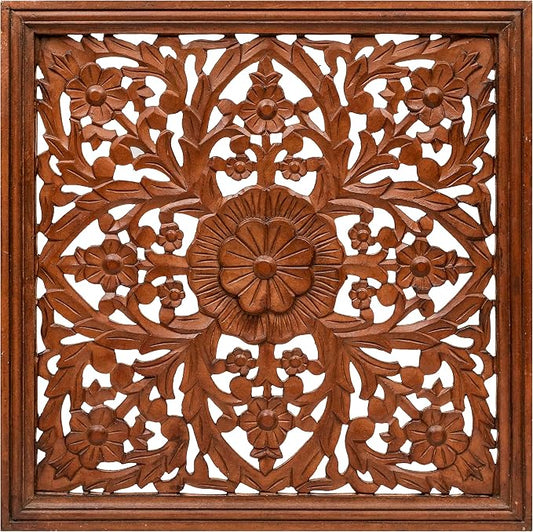 Homebia Designs Handmade Carved Wooden Wall Hanging Plaque 24x24 Inch Elegant by HomebiaDesigns