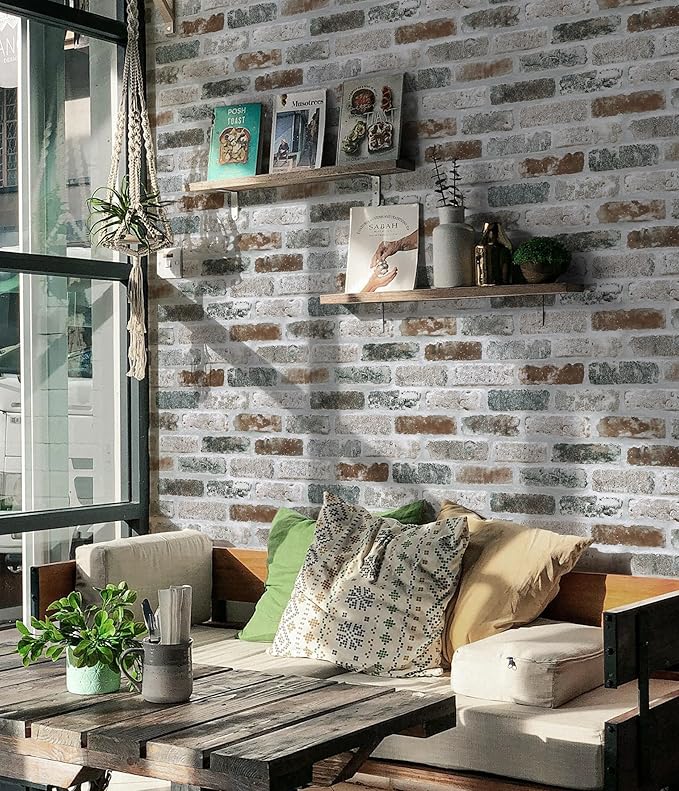 Guvana 17.3"×472.4" Brick Peel and Stick Wallpaper Red/Blue/Grey Brick Contact - Image 2