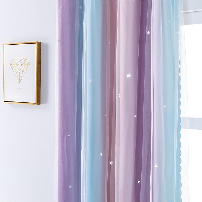 XiDi Curtains for Bedroom Decor, Rainbow Pink Purple/42/79 - Image 2