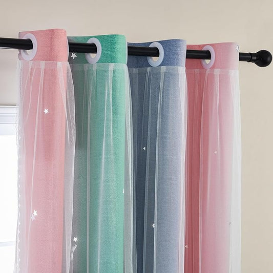 XiDi Curtains for Bedroom Decor, Rainbow Pinkgreen grey34/54 by Addsomecolortolife