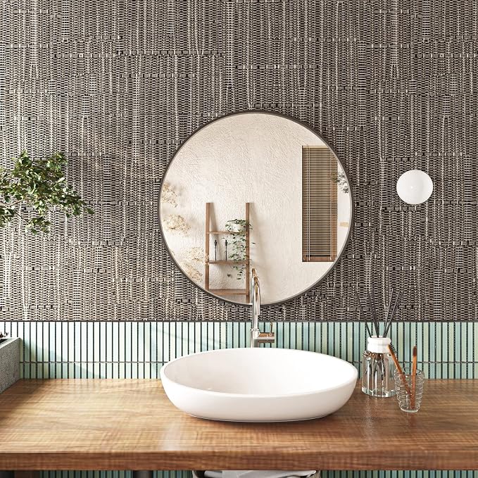 FunStick 24"x394" Grasscloth Wallpaper Textured Woven Taupe Brown Grass Cloth - Image 3