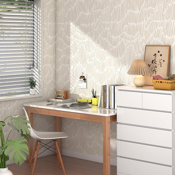 Theper Beige Wallpaper 17.3"×197" Modern Striped Peel and Stick Wallpaper Vinyl - Image 6