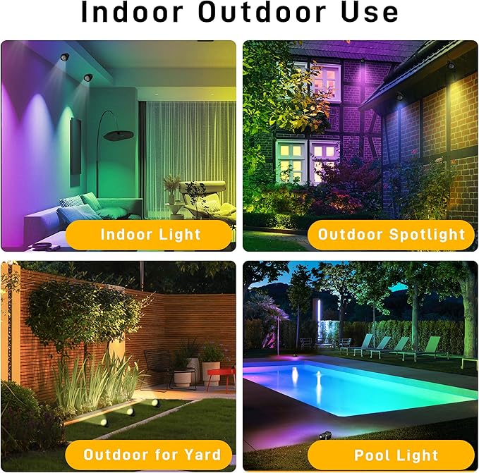 Halloween Christmas Outdoor Spotlights,12W RGBW Colors Changing Landscape Spotlight with Remote Control, IP65 Waterproof 110V Plug in LED Spotlight Outdoor for Yard Garden House (4Pack)