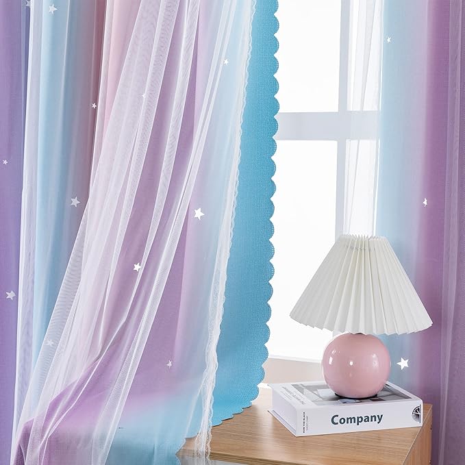XiDi Curtains for Bedroom Decor, Rainbow Pink Purple/62/79 - Image 3