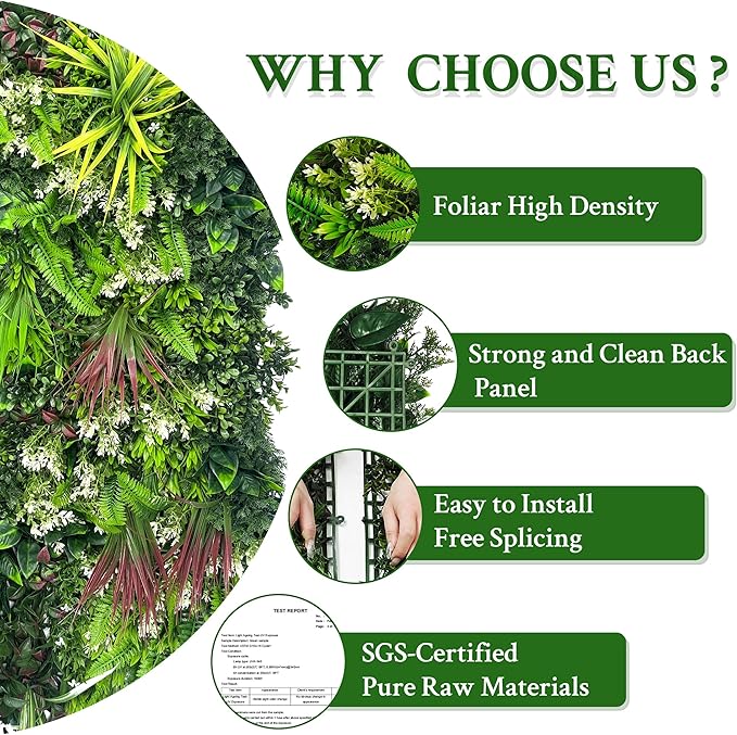 ODTORY Artificial Plant Wall Panels: 20"×20" 12P UV-Anti Faux Grass Wall - Image 5