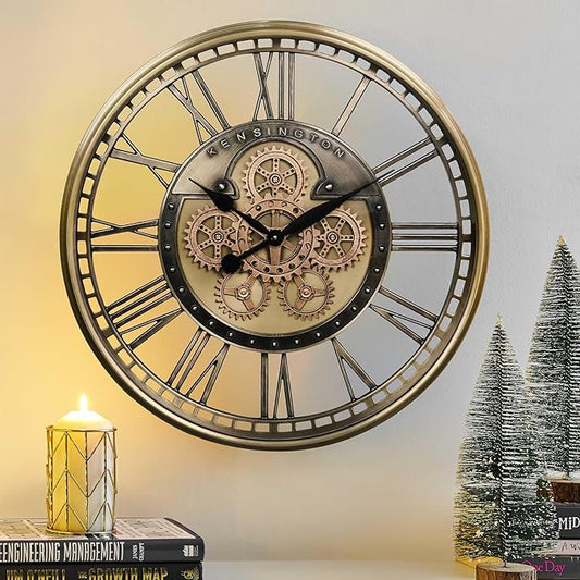 CLXEAST 28 Inch Gold Moving Gear Wall Clock by CLXEAST