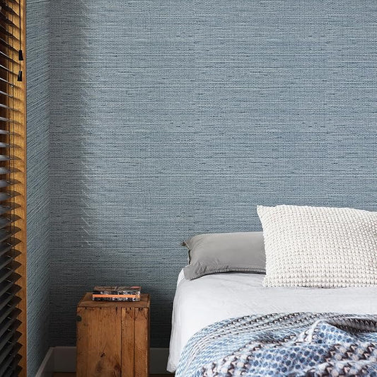 Simon&Siff Grey Blue Textured Grasscloth Peel and Stick Wallpaper 17.7"x394" by SimonSiff