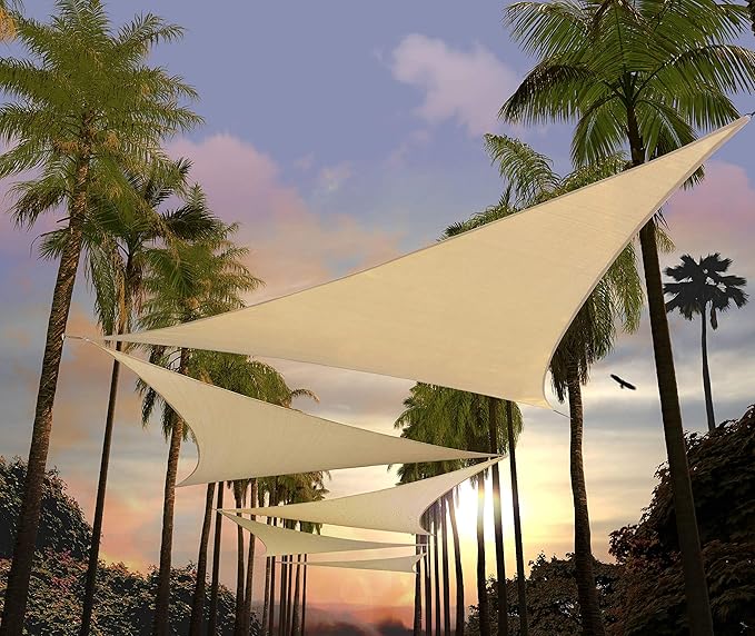 Amgo Custom Size 17' x 17' x 17' Beige Triangle Sun Shade Sail UPF50+ AGTAPRT12, Order to Make Canopy Awning, 95% UV Blockage, Water & Air Permeable, Commercial Standard (We Customize)