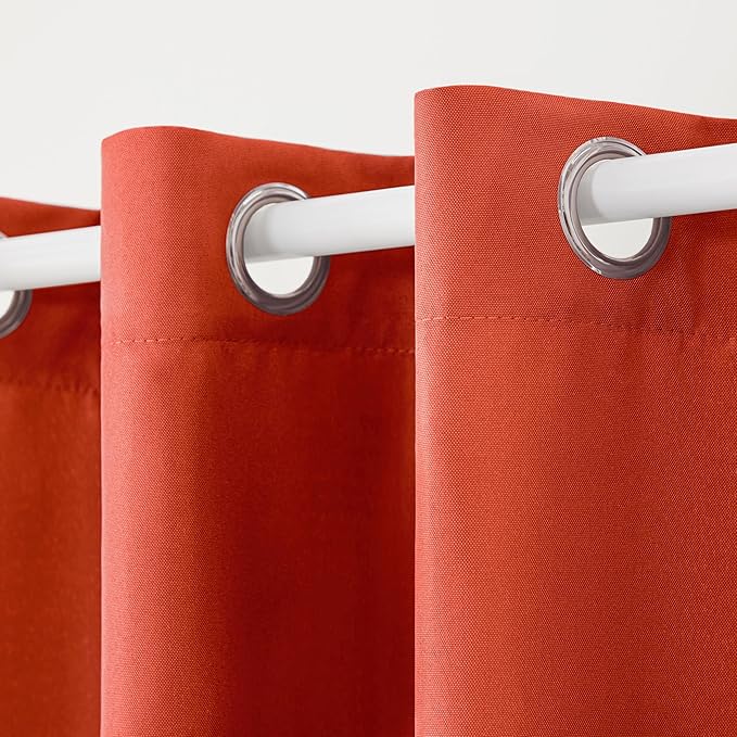 Town & Country Basics Cabana Solid Heavyweight Indoor Outdoor Curtains, Light Filtering Opacity with Grommet Top, Water Repellent, 2-Pack Set, 54"x63", Mecca Orange