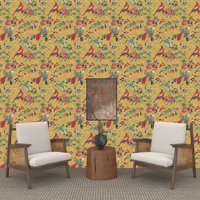 Vintage Floral Bird Wallpaper Peel and Stick, Boho Yellow Contact Paper - Image 7