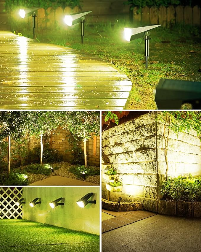 Biling Solar Spot Lights Outdoor, Bright 700 Lumen Solar Outdoor Lights IP67 Waterproof Adjustable Landscape Lights for Patio Pathway Yard Garden Driveway Pool - Warm White(10 Pack)
