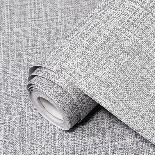 Grey Grasscloth Peel and Stick Wallpaper 17.3"x160" Faux Linen Textured Contact by Uooar