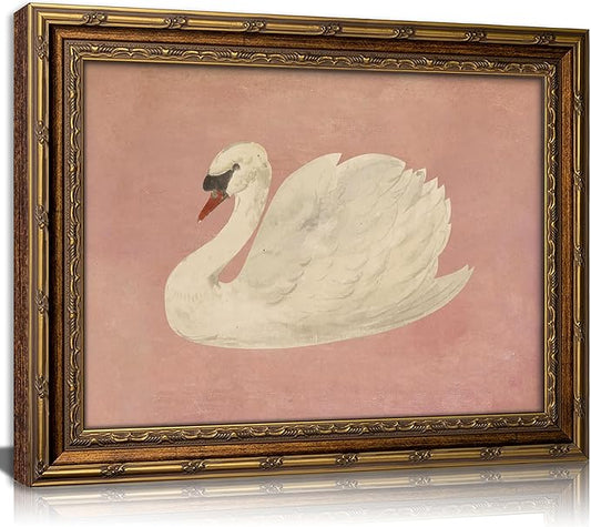 Vintage Gold Framed Wall Art Retro White Swan Cottagecore Canvas Print Neutral by DQUCWDKVintagegoldframedwallart