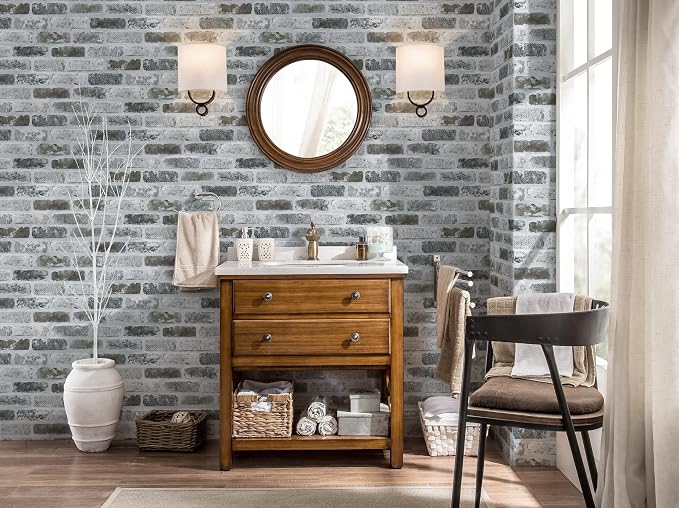 Guvana 17.3"×590" Brick Peel and Stick Wallpaper Grey Brick Contact Paper Self - Image 2
