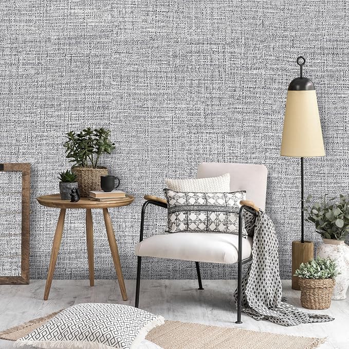 Grey Grasscloth Peel and Stick Wallpaper 17.3"x480" Faux Linen Textured Contact - Image 5