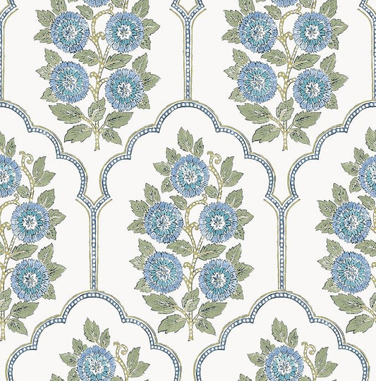 NuWallpaper x Society Social Floral Bazaar Green and Blue Peel and Stick by NuWallpaper