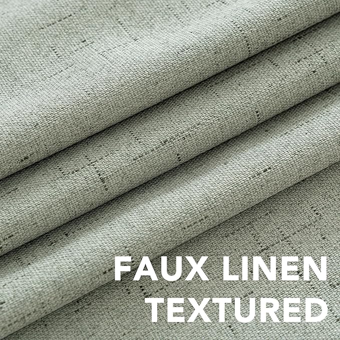 H.VERSAILTEX Linen Blackout Curtains 63 Inches Long 100% Absolutely Blackout Thermal Insulated Textured Linen Look Curtain Draperies Anti-Rust Grommet, Energy Saving with White Liner, 2 Panels, Sage