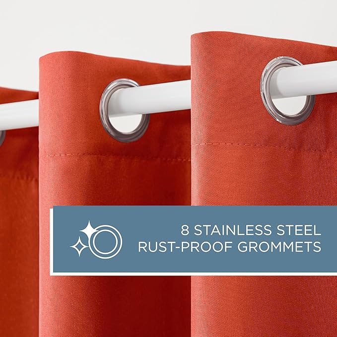 Town & Country Basics Cabana Solid Heavyweight Indoor Outdoor Curtains, Light Filtering Opacity with Grommet Top, Water Repellent, 2-Pack Set, 54"x63", Mecca Orange