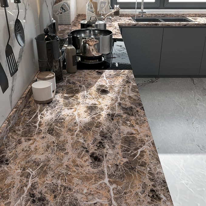 BAYYA Brown Marble Contact Paper Peel and Stick Wallpaper - Image 3
