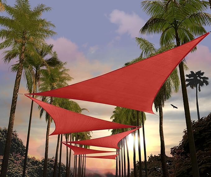 Amgo 18' x 18' x 18' Red Triangle Sun Shade Sail Outdoor Canopy Awning UPF50+ AGTAPRT12, 95% UV Blockage, Water & Air Permeable, Commercial Standard Heavy Duty (We Make Custom Size)