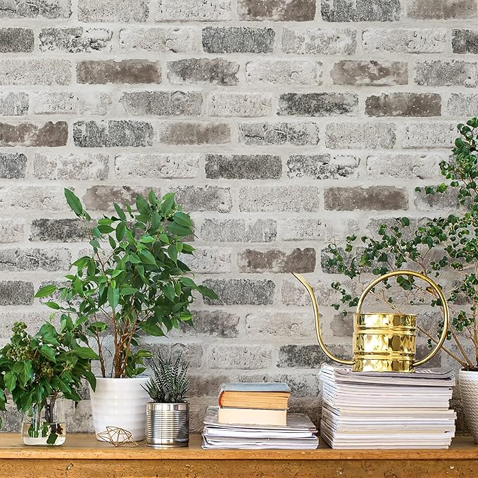 Guvana 17.3"×197" Brick Peel and Stick Wallpaper Grey Brown 3D Self Adhesive by Guvana