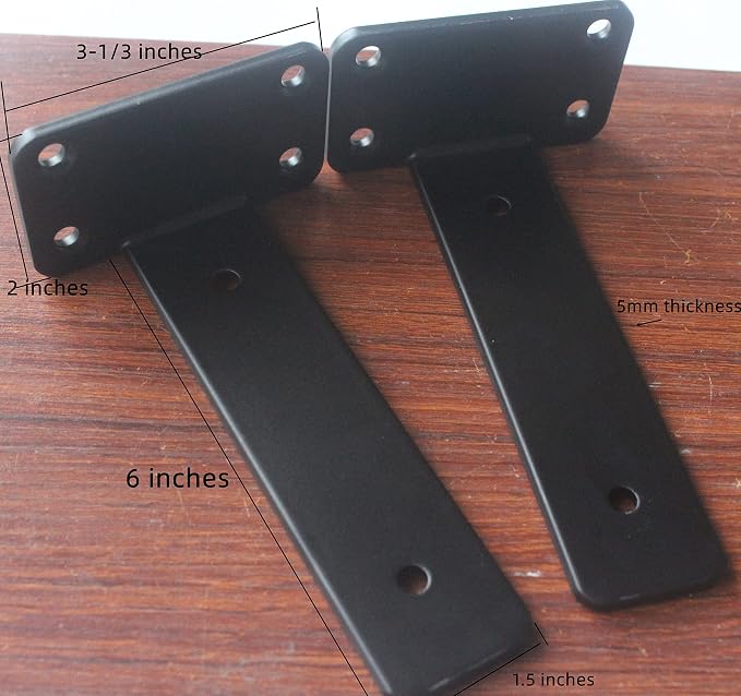 6 Pack - 6 inch Black Hidden L Shelf Bracket Iron Floating Shelf Brackets - Image 2