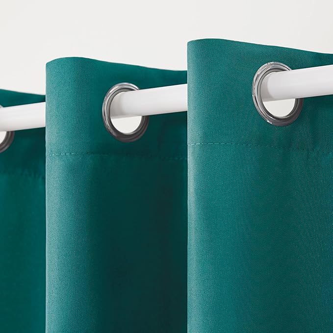 Town & Country Basics Cabana Solid Heavyweight Indoor Outdoor Curtains, Light Filtering Opacity with Grommet Top, Water Repellent, 2-Pack Set, 54"x63", Dark Teal