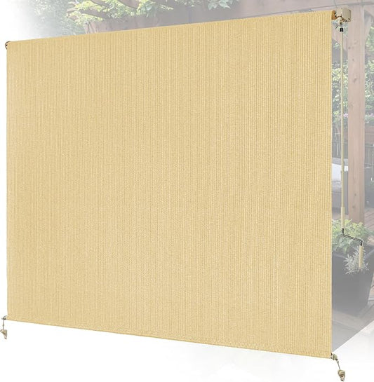 6'W x 8'H Sesame Patio Shades Roll up Outdoor Roller Shade Crank Wand Blind by Unknown