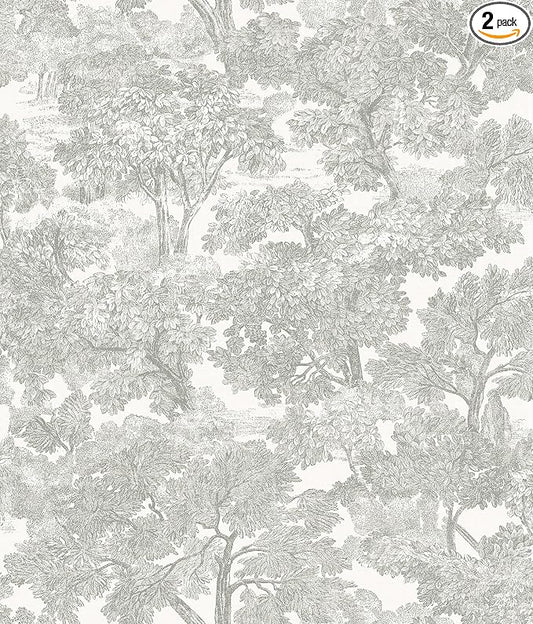 Chesapeake Grey Spinney Toile Wallpaper, Strippable by Chesapeake