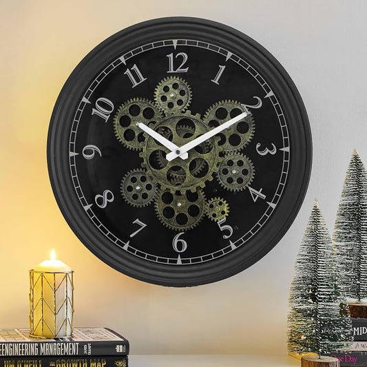 CLXEAST 15 Inch Real Moving Gear Wall Clock, Vintage Industrial Steampunk Metal by CLXEAST