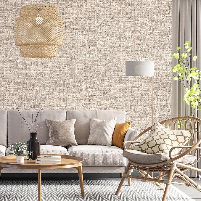 Khaki Grasscloth Peel and Stick Wallpaper 17.3"x480" Faux Linen Textured - Image 5