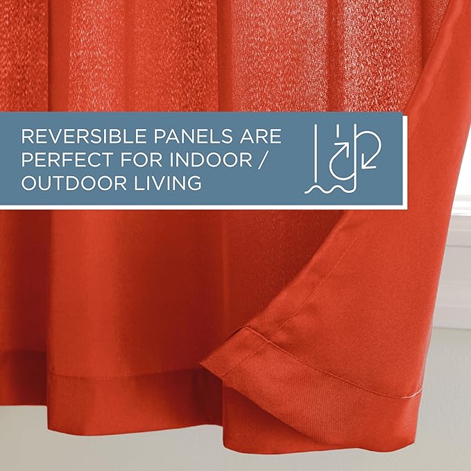 Town & Country Basics Cabana Solid Heavyweight Indoor Outdoor Curtains, Light Filtering Opacity with Grommet Top, Water Repellent, 2-Pack Set, 54"x63", Mecca Orange