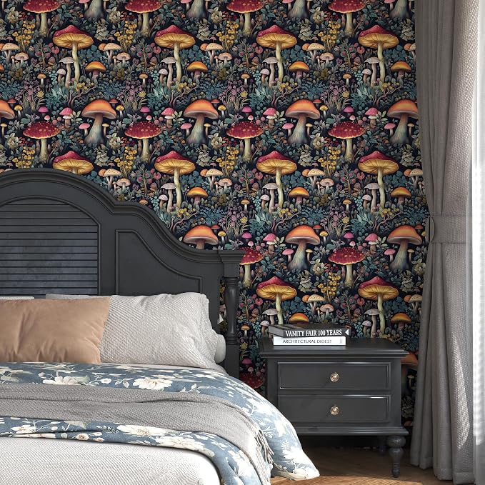 BOKEBEVE Mushroom Wallpaper Peel and Stick Floral Contact Paper Vintage Leaf - Image 6