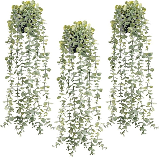 Der Rose 3Pcs Fake Plants Hanging Artificial Decor Faux Potted Eucalyptus Plants by DerRose