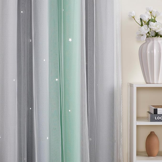 XiDi Curtains for Bedroom Decor, Rainbow Green LightgreyGrey52/54/1 - Image 2