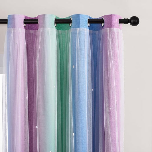 XiDi Curtains for Bedroom Decor, Rainbow Green PurpleBlue34/45/1 by Addsomecolortolife
