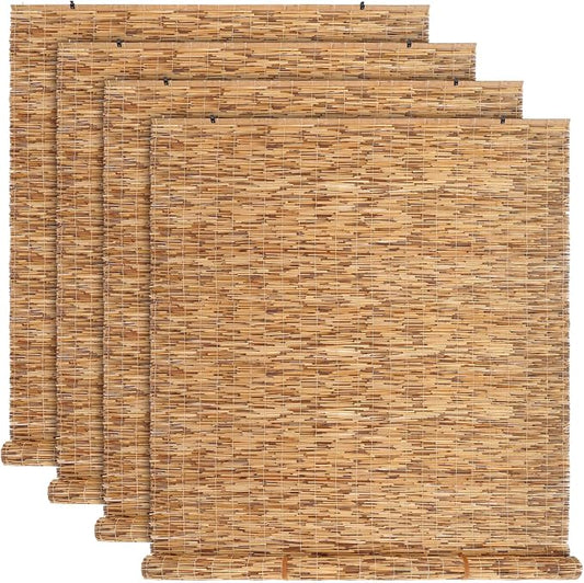 DoubleFill 4 Pcs Bamboo Shades Outdoor Reed Roll Up Blinds 48" W x 72" H by DoubleFill