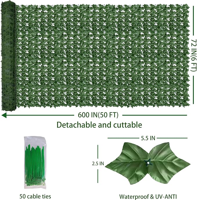 ODTORY Artificial Fence Privacy Screen: 6FT x 50FT UV-Anti Faux Greenery - Image 2