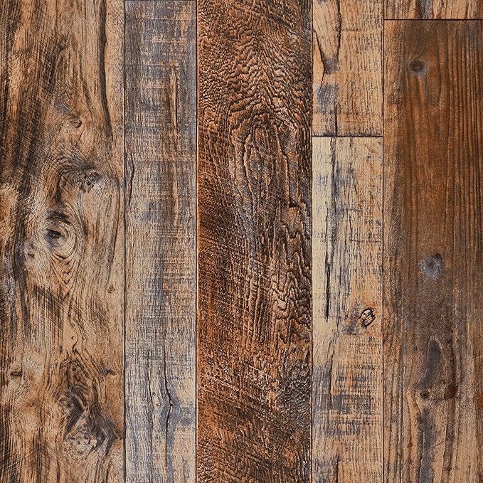 WENMER 17.71" x 590" Brown Wood Wallpaper Peel and Stick Wallpaper Shiplap Self by WENMER