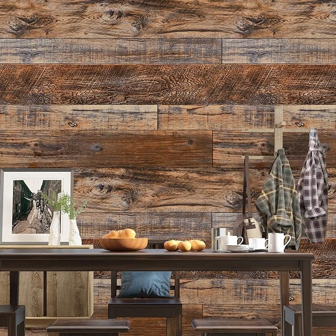 WENMER 23.6" x 78.7" Brown Wood Peel and Stick Wallpaper Shiplap Self Adhesive - Image 4