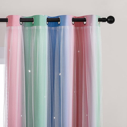 XiDi Curtains for Bedroom Decor, Rainbow Pink GreenBlue52/45/1 by Addsomecolortolife