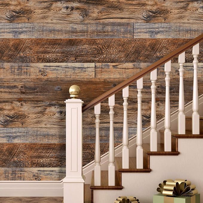 WENMER 17.71" x 708" Brown Wood Wallpaper Peel and Stick Wallpaper Shiplap Self - Image 3