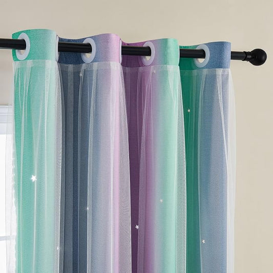 XiDi Curtains for Bedroom Decor, Rainbow Purplgreen grey52/54 by Addsomecolortolife