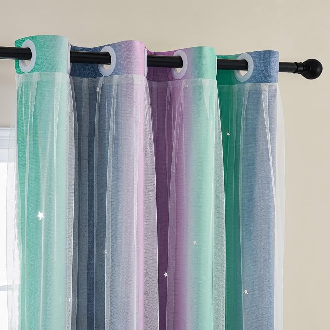 XiDi Curtains for Bedroom Decor, Rainbow Purplgreen grey52/96 - Image 2