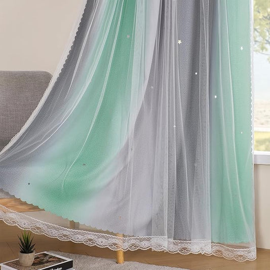 XiDi Curtains for Bedroom Decor, Rainbow Green LightgreyGrey34/90/1 by Addsomecolortolife
