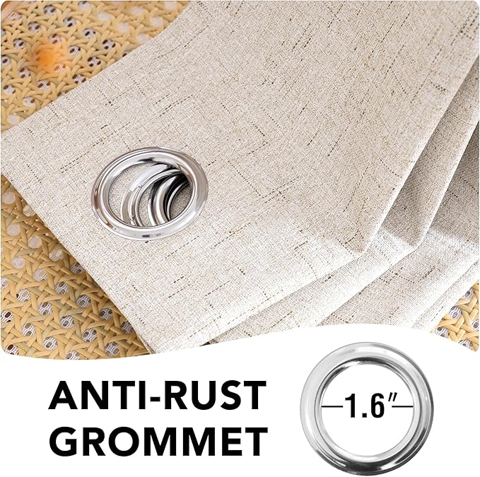 H.VERSAILTEX Linen Blackout Curtains Durable Thick Textured Linen Look 100% Blackout Patio Door Curtain Anti Rust Grommet Extra Wide Sliding Door Curtain Panel, Natural，W100 x L108 inch